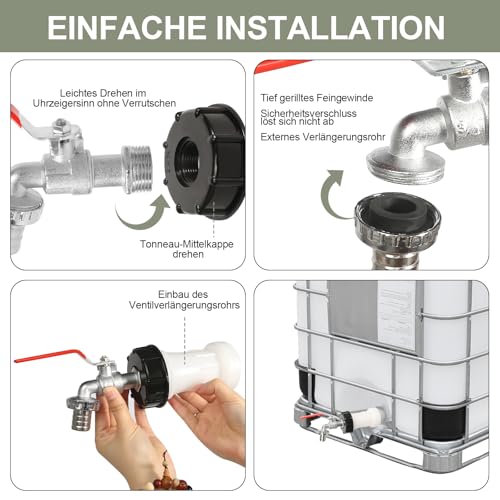 IBC Tank Auslaufhahn, IBC Tank Zubehör IBC Container Zubehör IBC Auslaufhahn mit 3/4 Zoll Anschluss für IBC Adapter S60x6 Wassertank, 1000L Wassertank Zubehör Auslaufhahn für IBC Container
