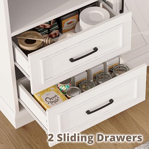 IRONCK-Farmhouse-Kitchen-Pantry-Cabinet-Kitchen-Hutch-Cabinet-with-Microwave-Stand-Tall-Food-Pantry-Cabinet-with-Storage-Drawers-and-Adjustable-Shelf-for-Kitchen-Dining-Room-White IRONCK Farmhouse Kitchen Pantry Cabinet Kitchen Hutch Cabinet with Microwave Stand Tall Food Pantry Cabinet with Storage Drawers and Adjustable Shelf for Kitchen Dining Room White