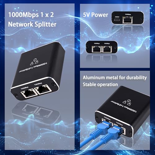 Image of LIEZHUA 1000Mbps Network Splitter with LAN Cable Cat 6 - RJ45 Ethernet Splitter 1 to 2 High Speed Gigabit LAN Internet Splitter for Cat 5 /5e /6 /7 /8, Supports Two Devices Working Simultaneously