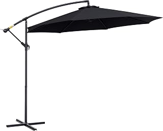 10' Deluxe Patio Umbrella, Outdoor Market Parasol, Banana Hanging Offset Sunshade with Crank, Cross Base