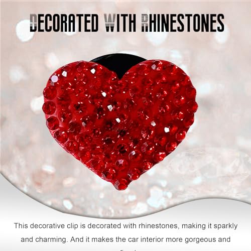 Image of NTNEV 4PCS Car Bling Air Vent Clips, Car Air Conditioner Air Outlet Clip, Heart Shaped Crystal Rhinestone Accessories, Universal Car Decoration Accessories, Air Conditioning Outlet Clip (Red)