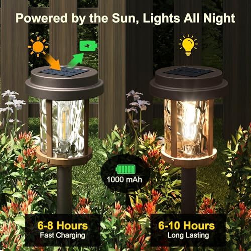 XMCOSY+ Solar Pathway Lights, Solar Lights Outdoor Waterproof IP65, 20 LM Bright Glass Outside Light for Garden Path Yard Walkway Driveway (‎Black & Brown) — view 4