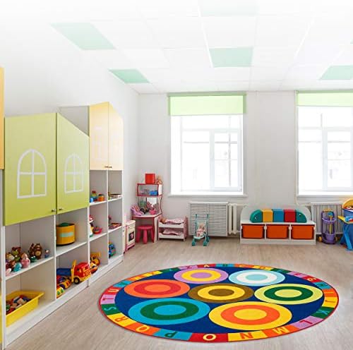 Booooom Jackson Kid's Classroom Seating Rug6'5 x6'5 Round Kid Rug with Non-Slip Backing, Children's Classroom Learning Carpet (7seats)