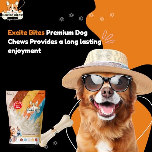 Image of EXCITE BITES Pressed Rawhide Bones for Dog Treats | Calcium Bone Chewing Needs | 8 Inch Calcium Bone Treat for All Dogs | Dog Chew Bone Mega Pack (Size 8 inch) (1 Kg Pack)