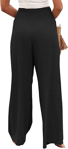 Miniatura 3 de Ru Sweet Pantalones palazzo de algodón y lino de cintura alta para mujer, pantalones largos de pierna ancha con bolsillo