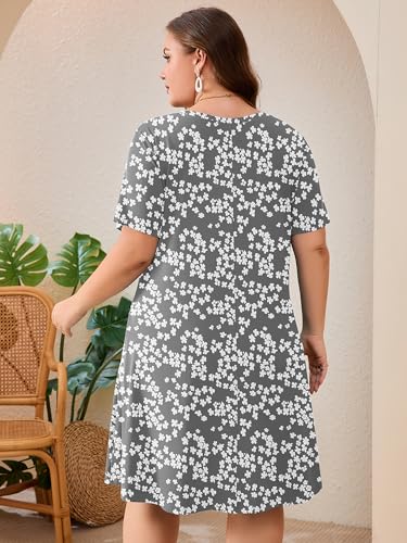 Image of AusLook Plus Size Midi Dress for Women Short Sleeve V Neck Criss Cross A Line Summer Casual Vacation Sundresses with Pockets