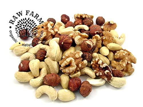 1kg rohe Nussmischung Natur – 4 Sorten: Haselnüsse, Mandeln, Cashewkerne & Walnusskerne – ungeröstet & ungesalzen – vegan, ohne Zusätze, 100% natürlich - Raw Farm