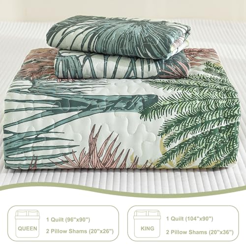 Luxudecor Tropical Plants Quilt Set King Size Green and Brown Palm Coverlet by Luxudecor - Used condition - Image 7