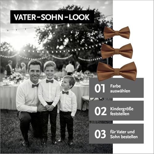 DonDon Fliege Kinder Jungen Babys und Herren Seidenlook Braun glänzend, vorgebunden und längenverstellbar aus Polyester - festliches Accessoire für Hochzeit, Kommunion und Feier