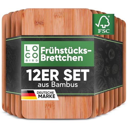 Loco Bird Lot de 12 Planches à Déjeuner en Bambou - 22x14cm - Planche de Cuisine en Bois - Planche - Planche à Déjeuner en Bois Antibactérien
