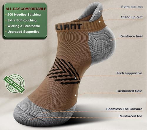 Image of BULLIANT Socks For Women 6Pairs-Womens Athletic Ankle Socks No Show Cushioned for Walking Running-Compression Arch Support