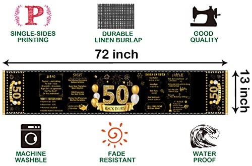 Happy 50Th Birthday Table Runner -50 Year Old Birthday Party Decorations -50 Anniversary Party Supplies Black Gold Desk Runner -72 X 13 Inches #TOP1