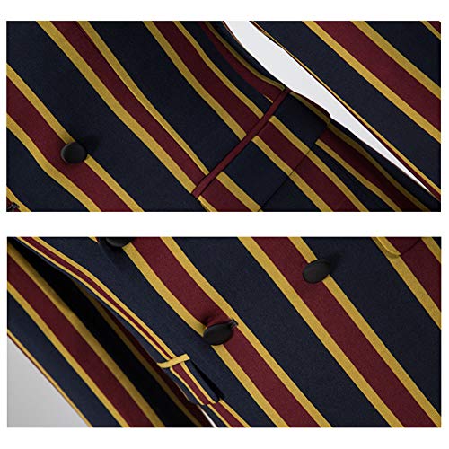 Men's Colored Striped 3 Piece Suit Slim Fit Tuxedo Blazer Jacket Pants Vest Set (Red-Db, X-Large) #TOP4