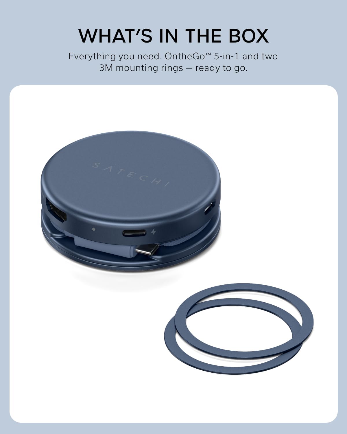 Satechi OntheGo 5-in-1 USB-C Hub, 4K/60Hz HDMI, SD Card Reader, Indigo