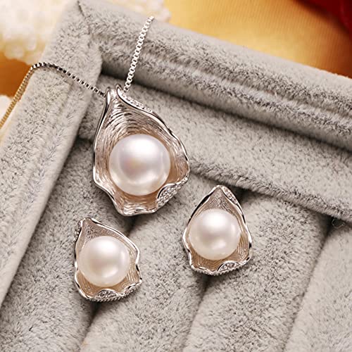 Juegos de joyas de perlas de agua dulce y pendientes de plata de ley 5