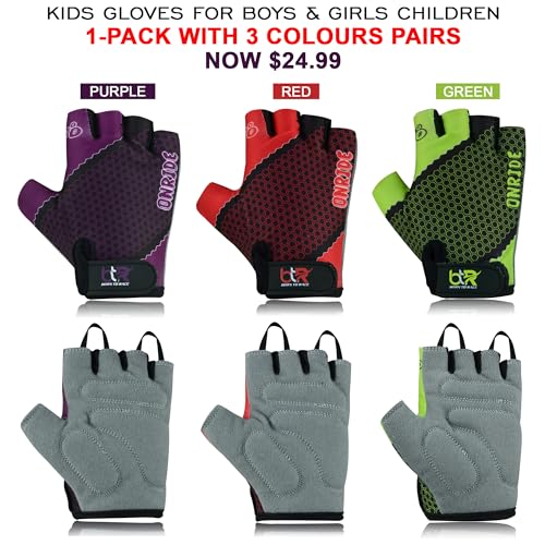 Conjunto de 3 pares de luvas de ciclismo para crianças, meninos, meninas, scooter, BMX, luvas de cic