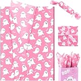 100 Sheets Pink Ghost and Boo Tissue Paper, 20 x 14in Lovely Pink Ghost Print Wrapping Tissue Cute Ghost Art Decorative Tissue for Happy Boo Day Girls Baby Shower Birthday Christmas Party Supplies