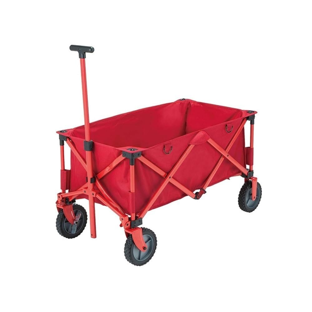 Folding Trolley Cart Folding Portable Camping Picnic Campsite Rider Trolley Festival for Beach(Red)