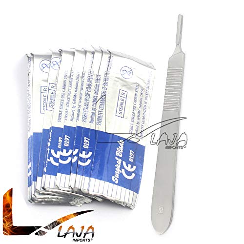 1 Stainless Steel Scalpel Knife Handle #3 with 20 STERILE SURGI Scalpel Blade #10 & #11 (LAJA IMPORTS Brand)