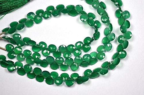 Onyx vert naturel en perles briolettes cœur de 7mm pour création de bijoux uniques