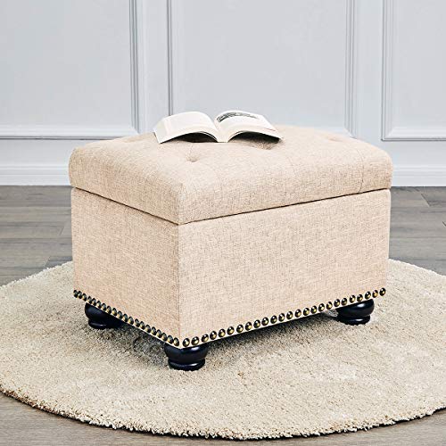 First Hill Fhw Fifth Avenue Tan 5Th Ave Modern Linen Upholstered Storage Ottoman #TOP1
