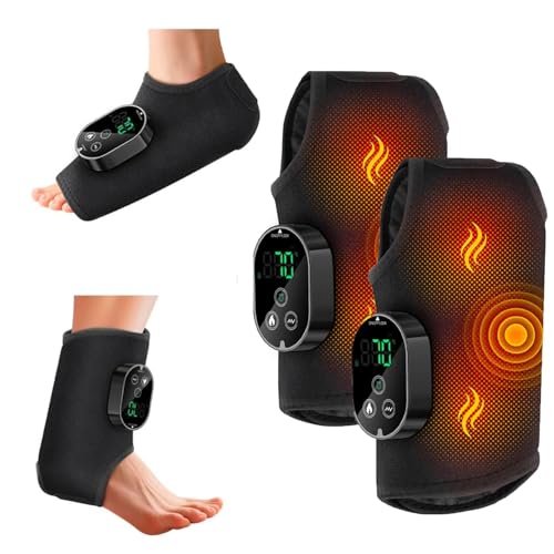 Portable Foot and Ankle Massager 2 Pack 3 in 1 Foot Revive Massager with 3 Vibration Mode and 3 Heat Levels, Heated Ankle Wrap，Home/Office/Travel (black) (black new two piece) (black long Foot Massager)