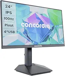 Monitor Concórdia P2404 23,8'' IPS HDMI DP VGA e 4 USB 3.2 Com Ajuste de Altura e Rotação
