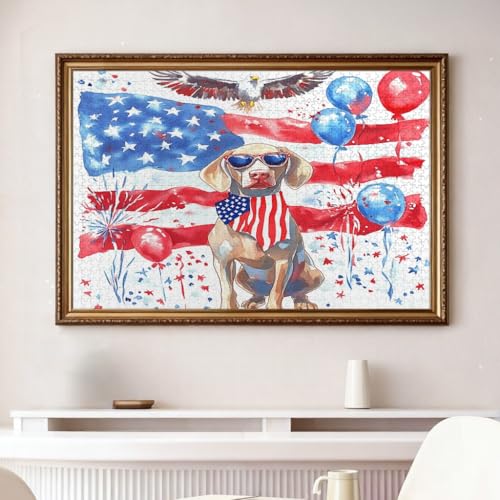 Rompecabezas de perro Weimaraner de 1000 piezas en madera para decoración patriótica americana 4