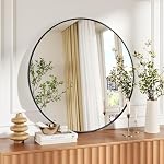 20 Inch Black Round Mirror, Wall Circle Mirror Metal Frame for Bathroom, Vanity, Entryway, Bedroom, Living Room, Wall Mounted Modern Rustic Decor