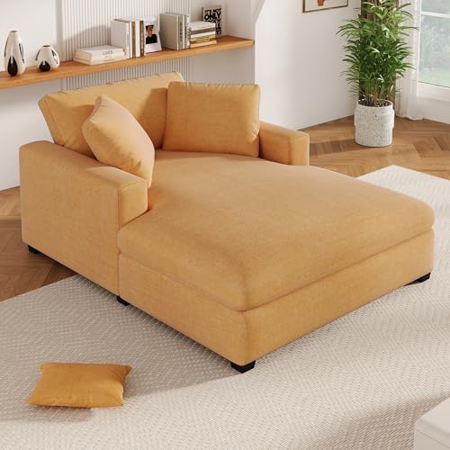 TREATLIFE HOME Oversized Chaise Lounge Chair for Ultimate Comfort, Classic Design, Soft Fabric, Easy Assembly, Durable Frame with Solid Wood Legs, Yellow