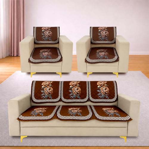 Image of Homerz 'Brooklyn Series' Premium Sofa Cover | Quilted Floral Design | Non-Slip Washable Sofa Protector | Soft Anti Slip Fabric (Ny Mustard, 5 (3+1+1) Seater, Seat Cover with Backrest)