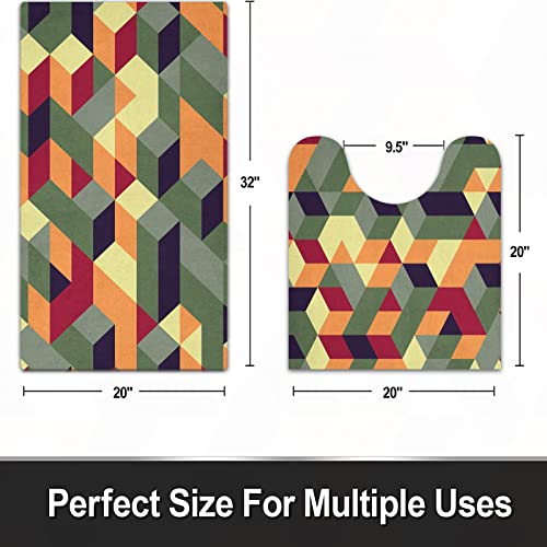 FALOME 2-teilige rutschfeste Badematte,Geometrischer 3D-Effekt Abstrakte geometrische Quadrate und Würfel Futuristischer… – Bild 3