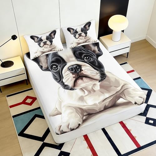 Drap housse microfibre douce bouledogue français avec impression 3D relief - 6