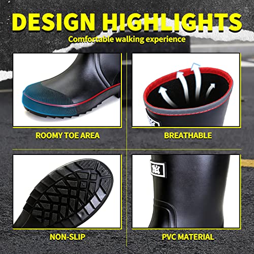Image of HSBDNZQ Rain Boots for Men, Waterproof Mens Rubber Boots with PVC Unique Design, Comfort Lightweight Work Mud Boots, Resistant Durable Slip Garden Boots for Farming Gardening Fishing