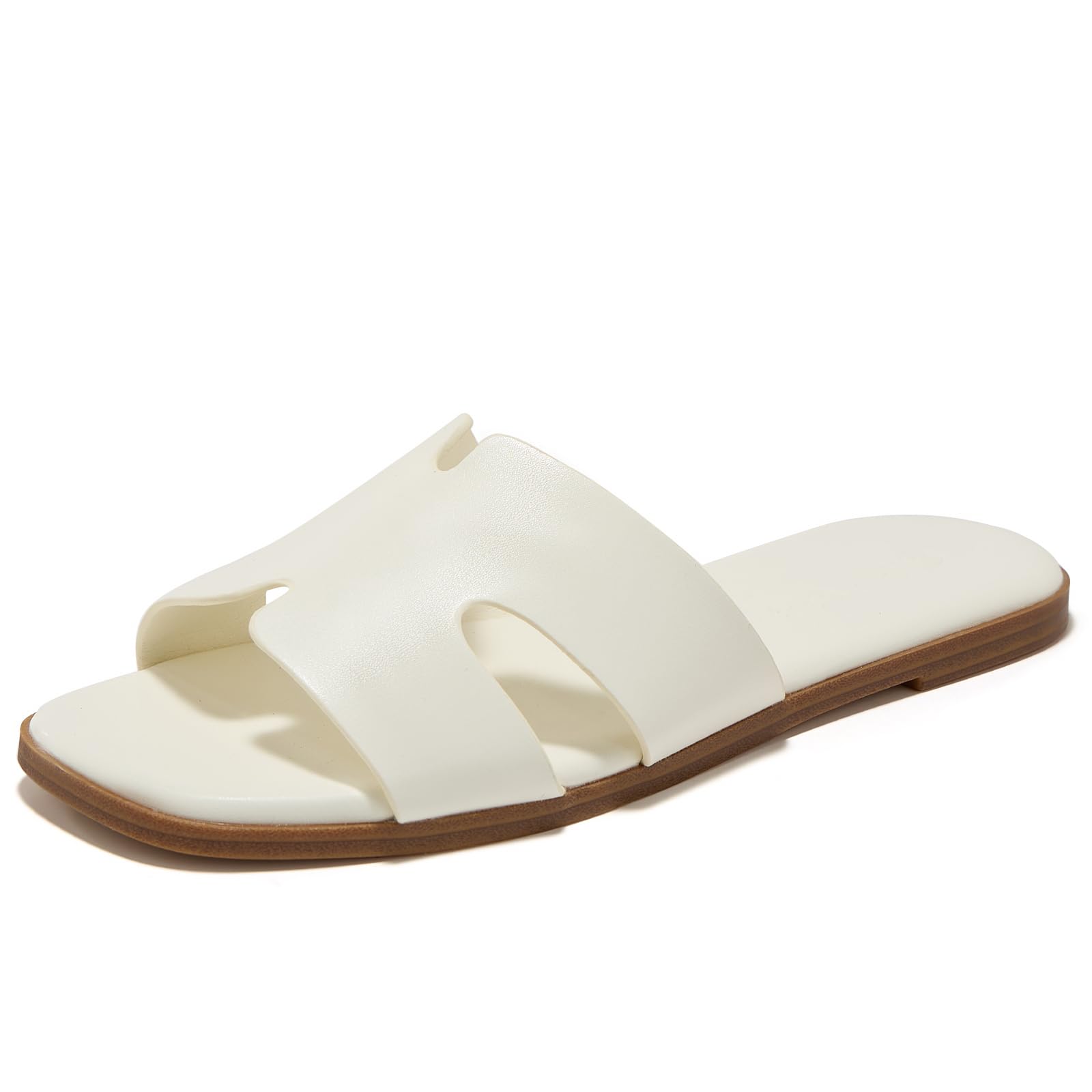 Women's Flat Sandals Square Open Toe Slide Sandal Slip on Comfortable Summer Shoes