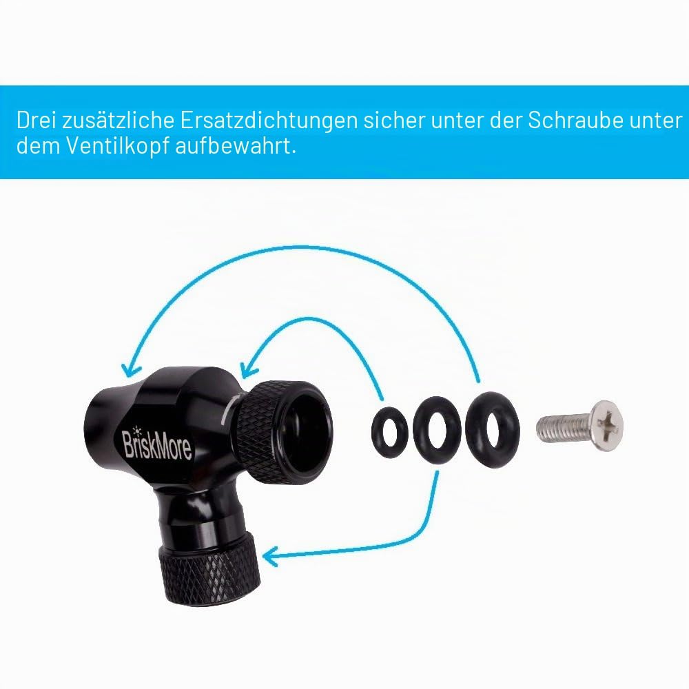 BriskMore CO2 Inflator Kit für Fahrradreifen, Presta- und Schrader-Ventil kompatibel, Fahrradreifenpumpe für Mountain- und Rennräder, inklusive Isoliermanschette
