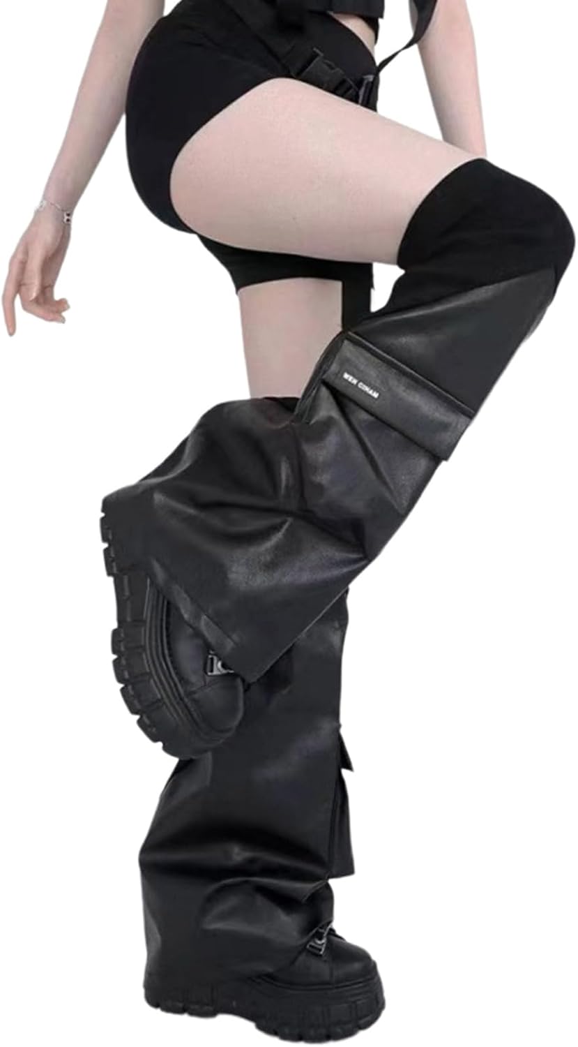 Rock Punk Leg Warmer PU Leather Long Socks For Women Gothic Cover Middle Tube Socks Streetwear Gifts Leather Leg Covers