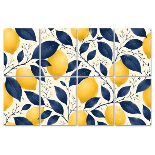 8 Pack Paneles Acústicos Artísticos Absorbentes de Sonido con Diseño de Limones Pastel Sin Costuras y Hojas Azules, Paneles Decorativos Autoadhesivos para Estudios de Grabación y Oficina 48 x 32 pulgadas miniatura 1