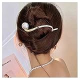 Yheakne Vintage Pearl Banana Clip Gold Metal Hair Barrette Alloy Clincher French Ponytail Holder Accessories for Women and Girls (Single Pearl)