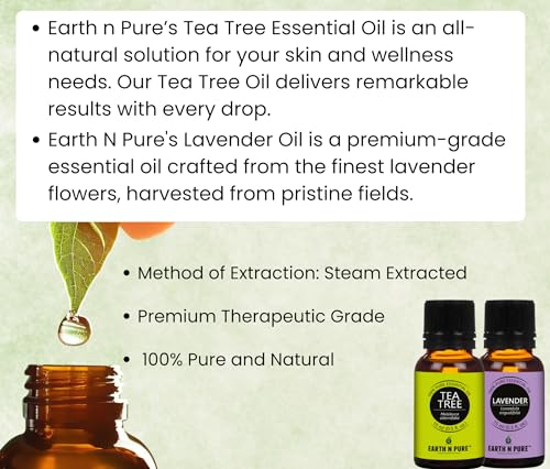 Image of Earth N Pure Lavender & Tea Tree Essential Oils | Pack of 2 (15 ml each) | 100% Pure, Undiluted, Natural and Therapeutic Grade - Perfect for Aromatherapy, Skin Therapy & More