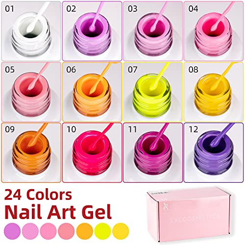 SXC Cosmetics 24-Color Gel Liner Set for Nail Art - With Built-in Thin Brush for Swirl Nail Designs and Soak-Off Gel Polish - Thumbnail 7