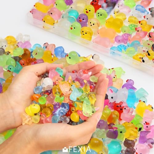 Image of FEXIA 100 Pcs Luminous Mini Resin Animals 20 Types Glow in the Dark Tiny Figurines Bulk Set for DIY Garden Aquarium Micro Landscape and Party Decoration Desk Pets and Miniature Accessories