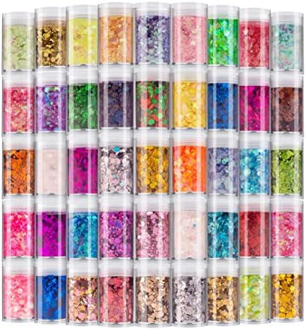 Holographic Chunky and Fine Glitter Mix, 45 Colors Festival Chunky Sequins & Fine Glitter Powder, Iridescent Glitter Flakes, Cosmetic Face Body Eye Hair Nail Art Resin Tumbler Glitter Loose Glitter