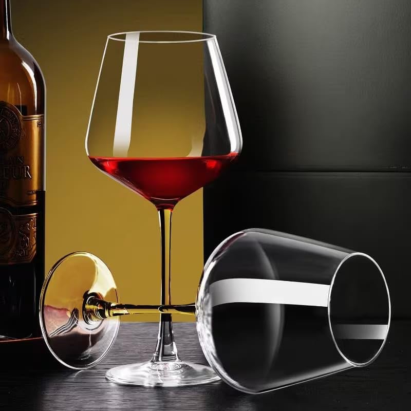 Image of PrimeWorld Hand-Blown Burgundy Wine Glasses Set of 2 - 450ml | Large Crystal Red & White Wine Glassware | Elegant Stemmed Glasses for Weddings, Birthdays & Gifting