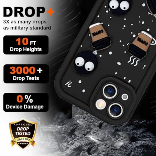Image of GoldKart Back Case Cover Compatible for iPhone 13 /14 | Cute Fun Cartoon 3D Ball Coffee Silicone Case | Full Body Protection Back Cover for iPhone 13 /14 - Black