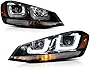[For 2015-2017 Volkwagen MK7 VW Golf GTI Halogen Model] OLED Neon Tube Black Projector Headlight Headlamp Assembly, Driver & Passenger Side