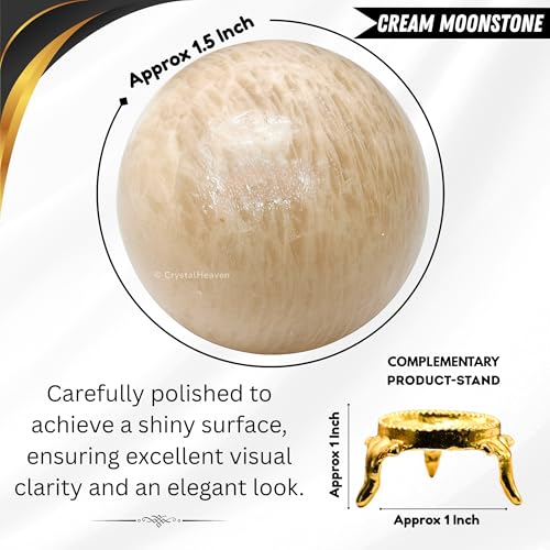 Image of Certified Cream Moonstone Crystal Ball for Meditation - Premium Crystal Vastu Items for Home and Feng Shui Items for Good Luck - Ideal for Pooja Supplies and Spiritual Practices (1.5 inch Inch)