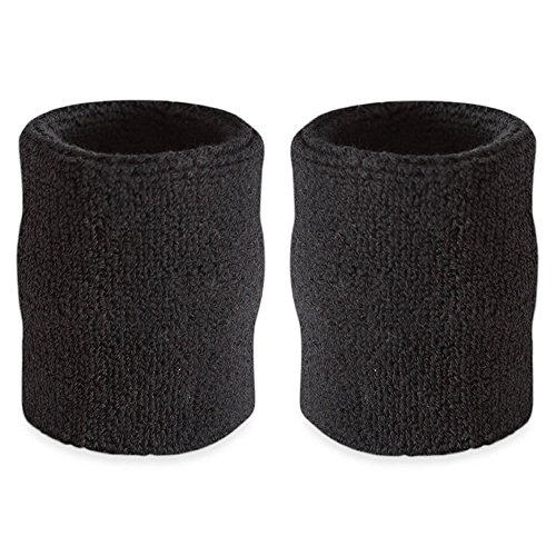 Suddora - Par de brazalete deportivos de 10 cm, de algodón sintético, Negro