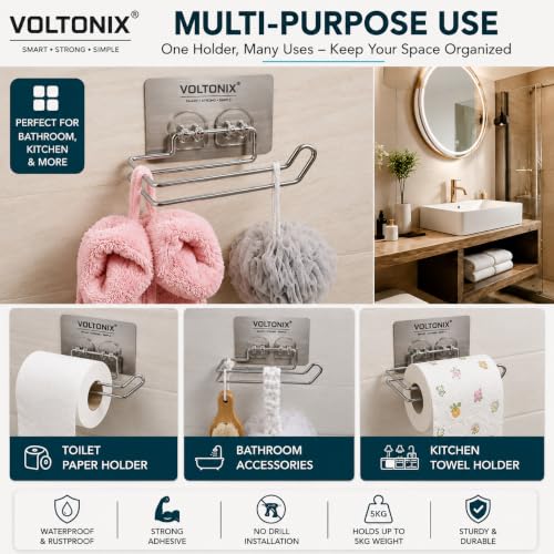 Image of HoMedics Self Adhesive No Drill Self Adhesive Toilet Paper Holder /Tissue Paper Roll Holder /Bathroom Rack for Kitchen /Towel Holder (2, Steel)