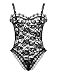 moily Sexy Men's Sheer Mesh Sissy Lingerie Floral Lace Bodysuit Thong Leotard Nightwear Black XX-Large